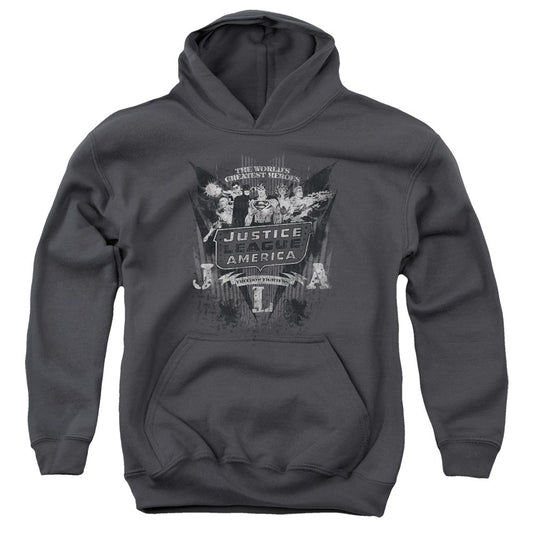 DC Comics Greatest Heroes Kids Youth Hoodie Charcoal Officially Licensed