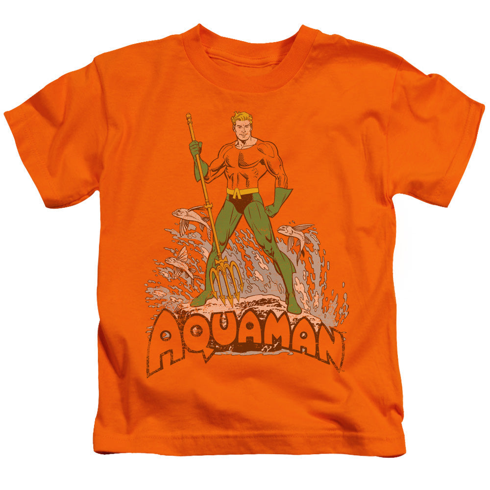 DC Comics Aquaman Distressed Juvenile Kids Youth T Shirt Orange Officially Licensed