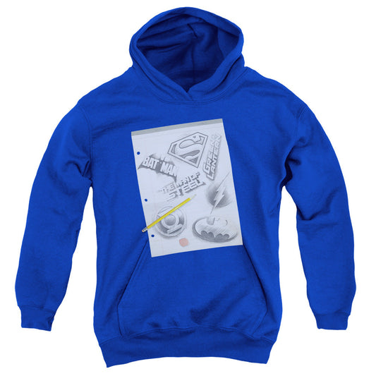 DC Comics Logo Note Paper Kids Youth Hoodie Royal Officially Licensed