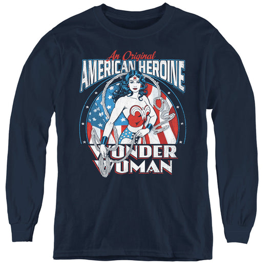 DC Comics American Heroine Long Sleeve Kids Youth T Shirt Navy Blue Officially Licensed