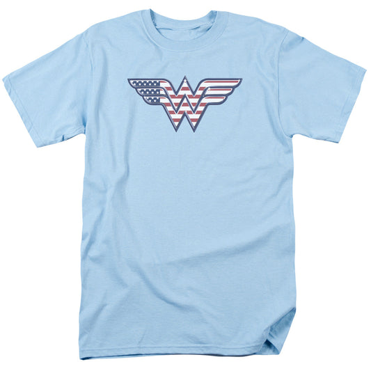DC Comics Wonder Woman American Flag Mens T Shirt Light Blue Officially Licensed