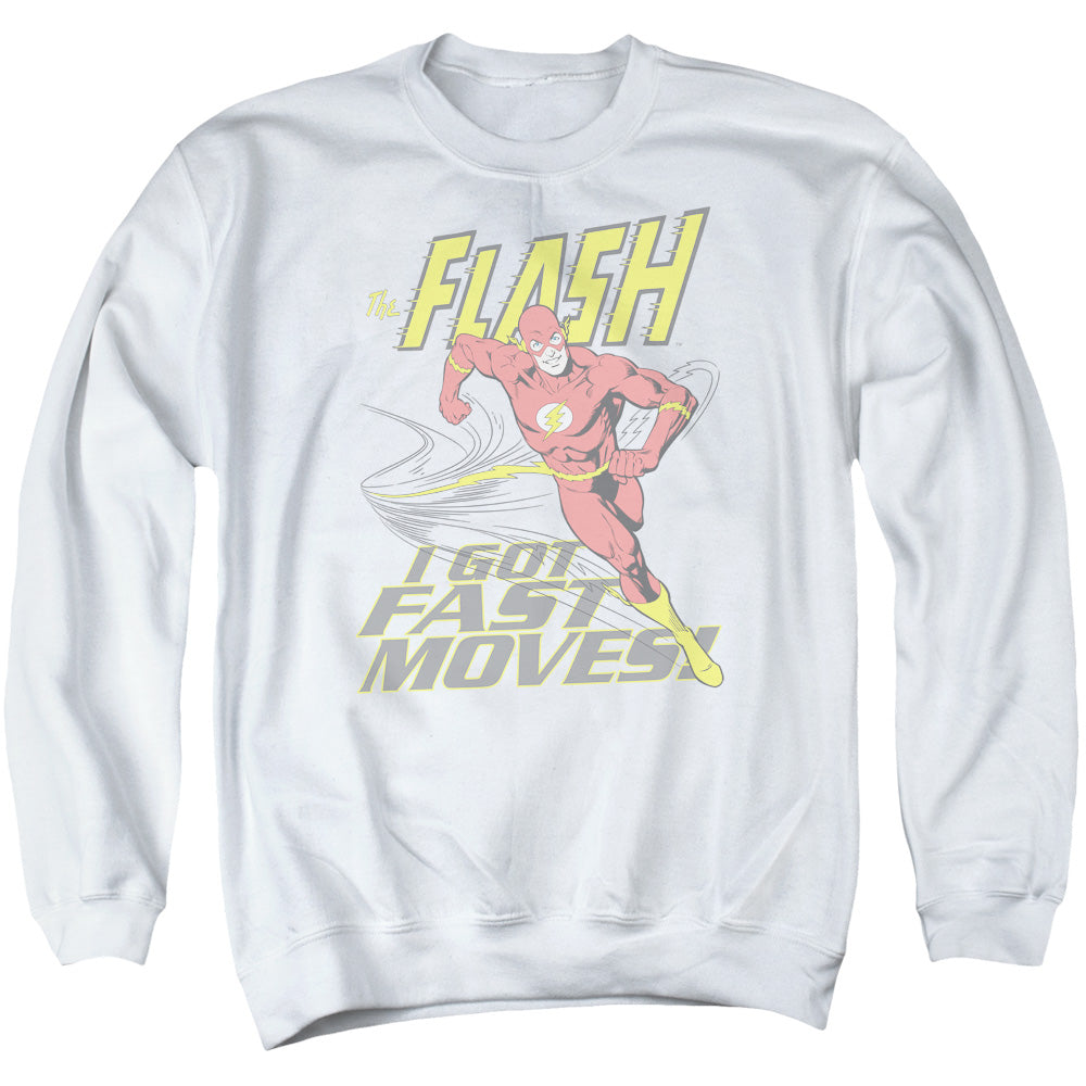 Dc Flash Fast Moves Mens Crewneck Sweatshirt White Officially Licensed