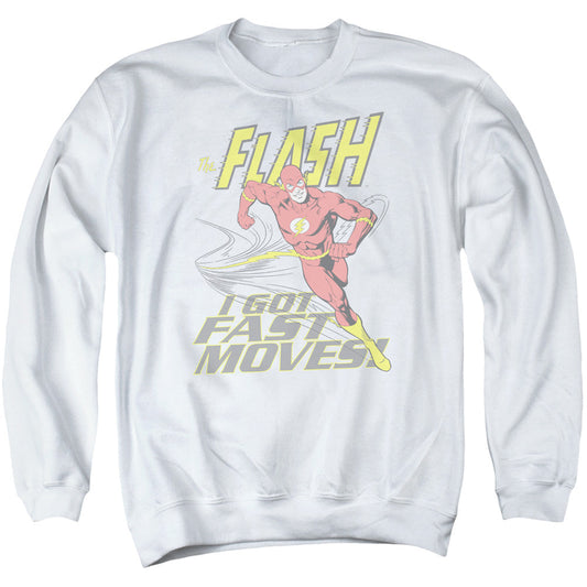 Dc Flash Fast Moves Mens Crewneck Sweatshirt White Officially Licensed
