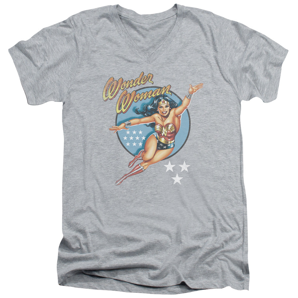 DC Comics Wonder Woman Vintage Mens Slim Fit V Neck T Shirt Athletic Heather Officially Licensed