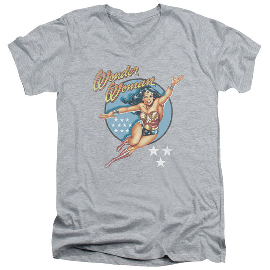DC Comics Wonder Woman Vintage Mens Slim Fit V Neck T Shirt Athletic Heather Officially Licensed