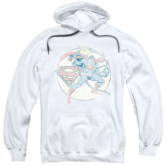 DC Comics Retro Superman Iron on Mens Hoodie White Officially Licensed