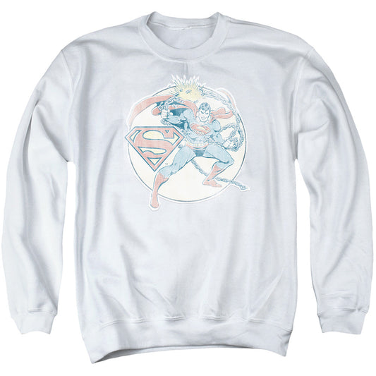 DC Comics Retro Superman Iron on Mens Crewneck Sweatshirt White Officially Licensed