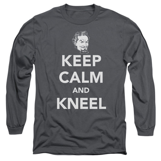 DC Comics Keep Calm and Kneel Mens Long Sleeve Shirt Charcoal Officially Licensed