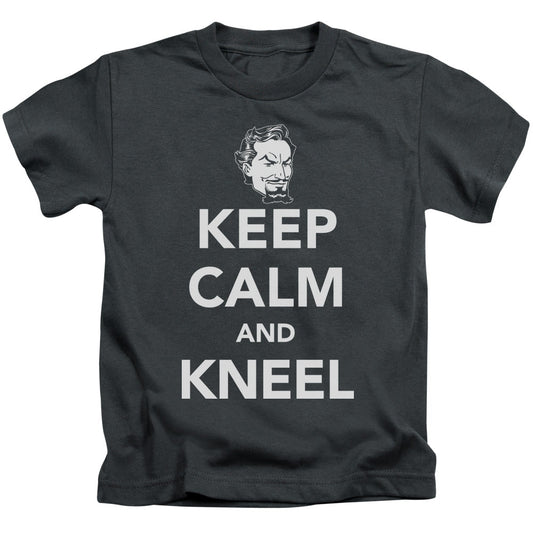 DC Comics Keep Calm and Kneel Juvenile Kids Youth T Shirt Charcoal Officially Licensed