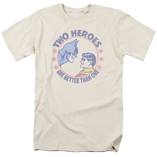 DC Comics Two Heroes Mens T Shirt Cream Officially Licensed