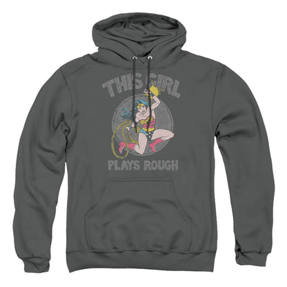 Dc Plays Rough Mens Hoodie Charcoal Officially Licensed