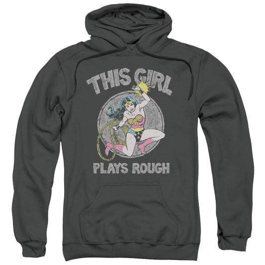 DC Comics Plays Rough Mens Hoodie Charcoal Officially Licensed