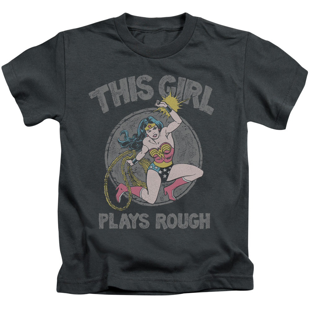 DC Comics Plays Rough Juvenile Kids Youth T Shirt Charcoal Officially Licensed