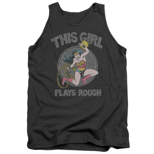 DC Comics Plays Rough Mens Tank Top Shirt Charcoal Officially Licensed
