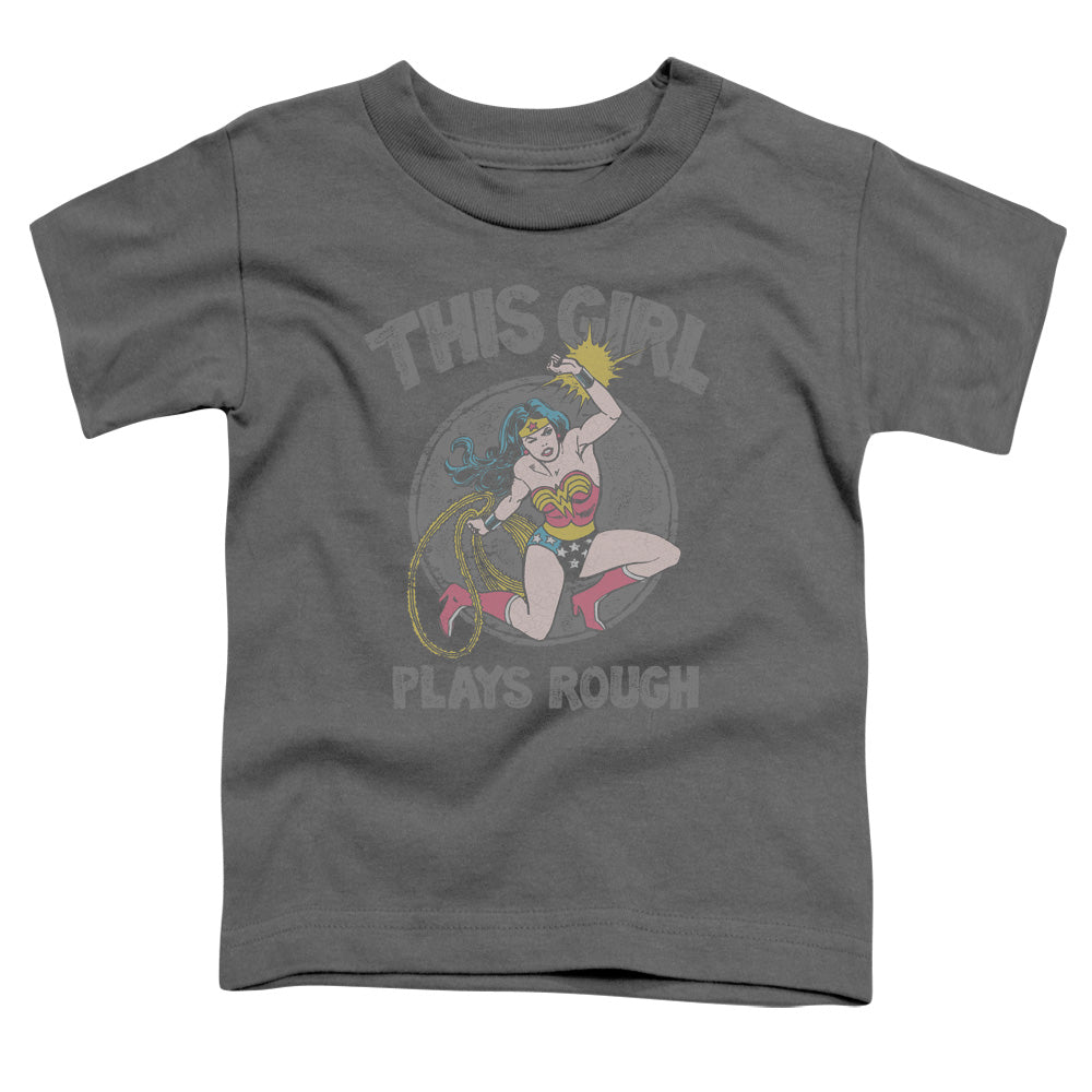DC Comics Plays Rough Toddler Kids Youth T Shirt Charcoal Officially Licensed