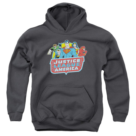 DC Comics 8 Bit League Kids Youth Hoodie Charcoal Officially Licensed