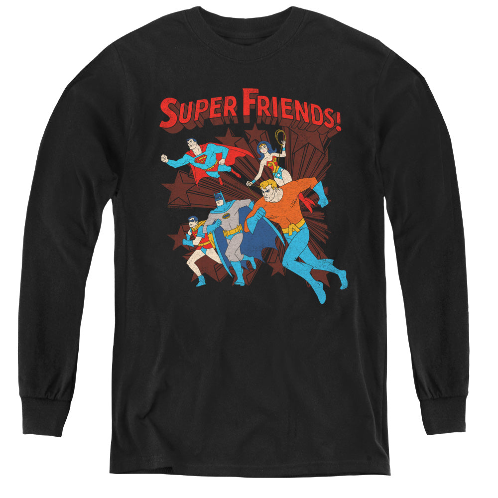 DC Comics Super Running Long Sleeve Kids Youth T Shirt Black Officially Licensed