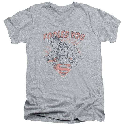 DC Comics Fooled You Mens Slim Fit V Neck T Shirt Athletic Heather Officially Licensed