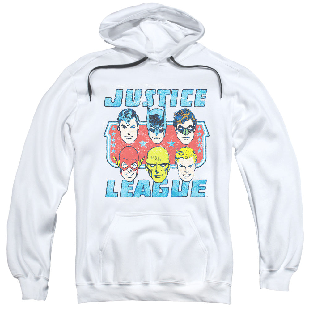 DC Comics Faces of Justice Mens Hoodie White Officially Licensed