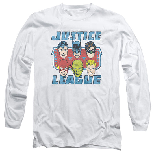 DC Comics Faces of Justice Mens Long Sleeve Shirt White Officially Licensed