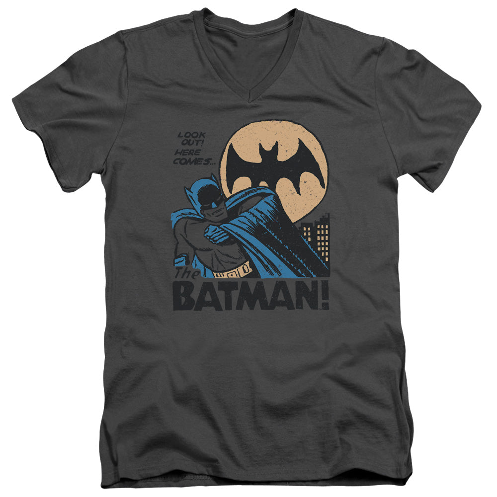 DC Comics Look Out Mens Slim Fit V Neck T Shirt Charcoal Officially Licensed