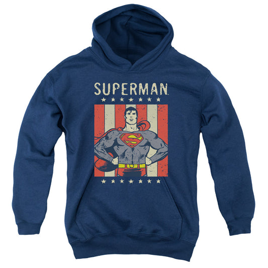 DC Comics Retro Liberty Kids Youth Hoodie Navy Blue Officially Licensed