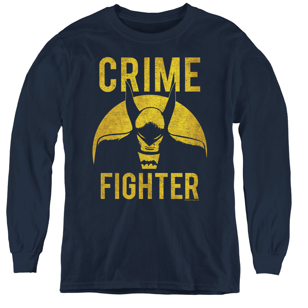 DC Comics Fight Crime Long Sleeve Kids Youth T Shirt Navy Blue Officially Licensed