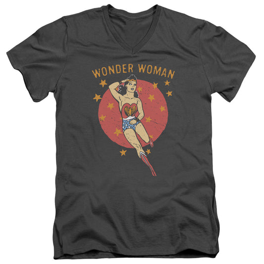 DC Comics Wonder Circle Mens Slim Fit V Neck T Shirt Charcoal Officially Licensed