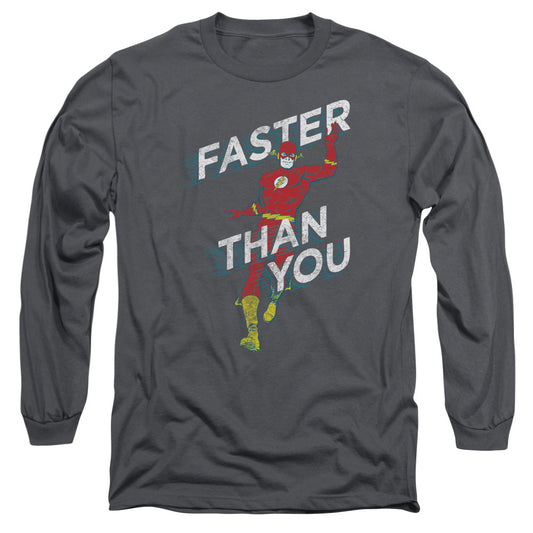 DC Comics Flash Faster Than You Mens Long Sleeve Shirt Charcoal Officially Licensed