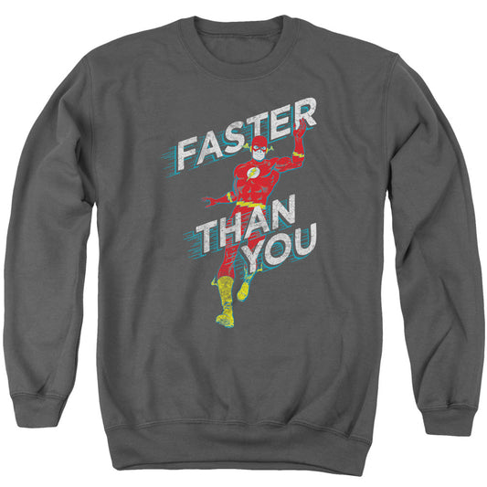 Dc Flash Faster Than You Mens Crewneck Sweatshirt Charcoal Officially Licensed