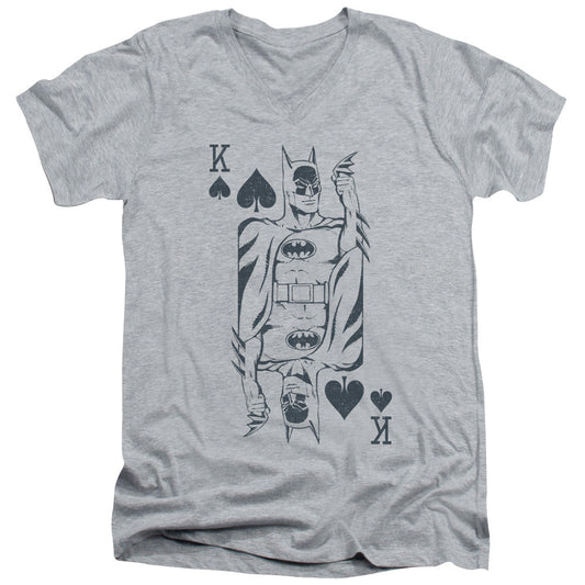 DC Comics Bat Card Mens Slim Fit V Neck T Shirt Athletic Heather Officially Licensed