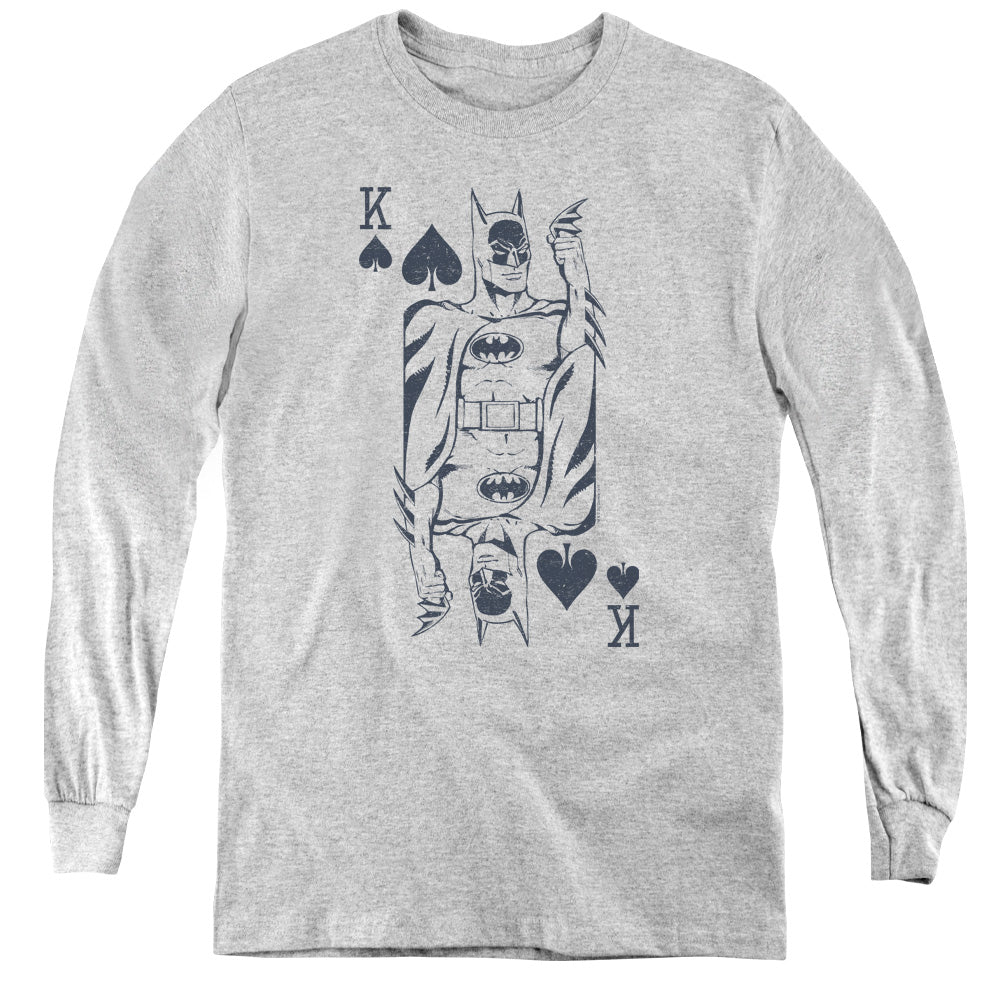 DC Comics Bat Card Long Sleeve Kids Youth T Shirt Athletic Heather Officially Licensed