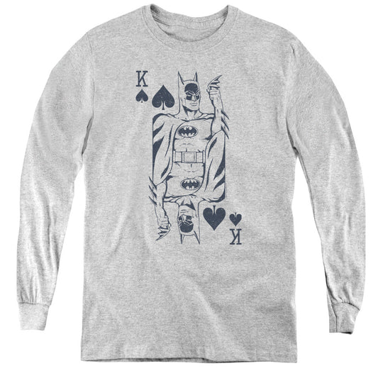 DC Comics Bat Card Long Sleeve Kids Youth T Shirt Athletic Heather Officially Licensed