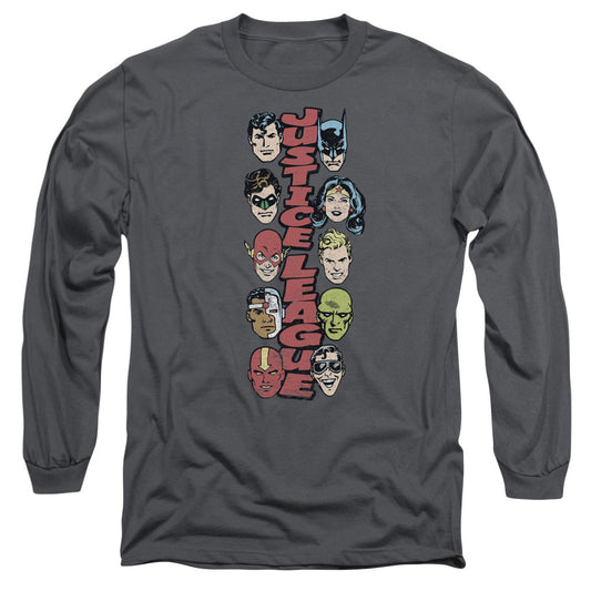DC Comics Stacked Justice Mens Long Sleeve Shirt Charcoal Officially Licensed