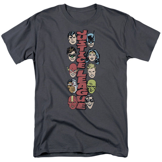 DC Comics Stacked Justice Mens T Shirt Charcoal Officially Licensed