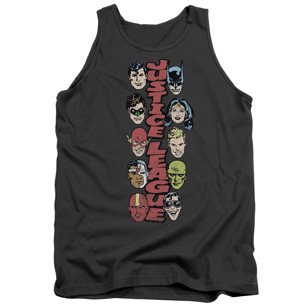 DC Comics Stacked Justice Mens Tank Top Shirt Charcoal Officially Licensed