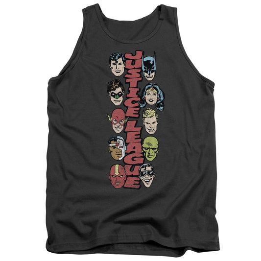 DC Comics Stacked Justice Mens Tank Top Shirt Charcoal Officially Licensed