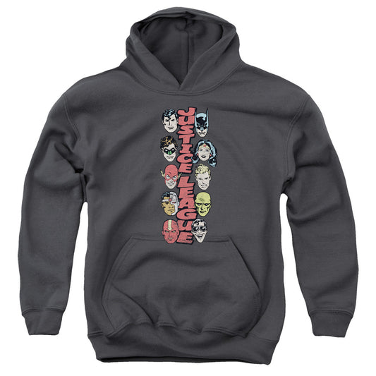 DC Comics Stacked Justice Kids Youth Hoodie Charcoal Officially Licensed