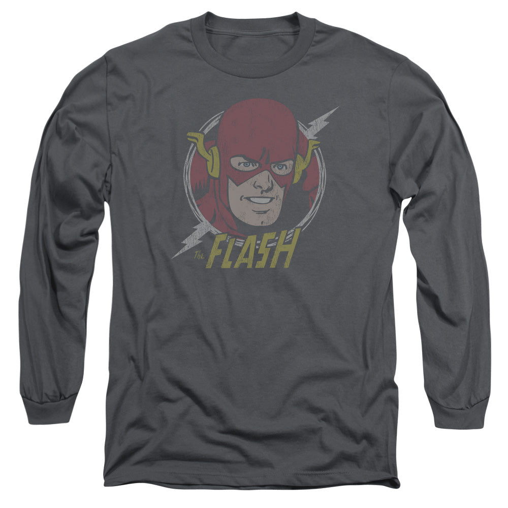 DC Comics Flash Vintage Voltage Mens Long Sleeve Shirt Charcoal Officially Licensed
