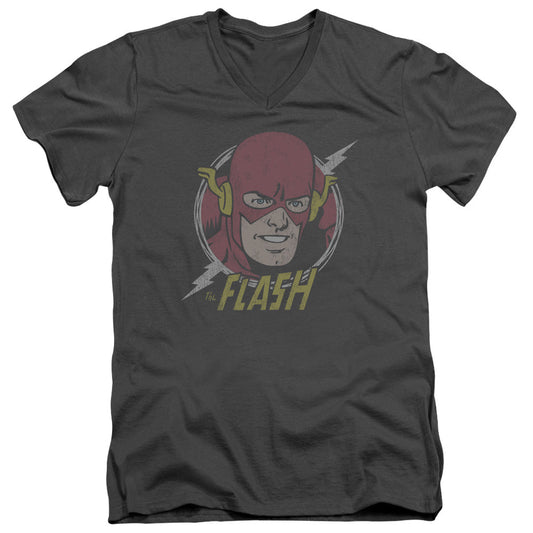 DC Comics Flash Vintage Voltage Mens Slim Fit V Neck T Shirt Charcoal Officially Licensed