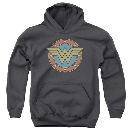DC Comics Ww Vintage Emblem Kids Youth Hoodie Charcoal Officially Licensed