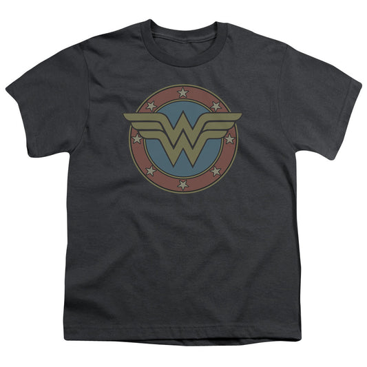 DC Comics Ww Vintage Emblem Kids Youth T Shirt Charcoal Officially Licensed