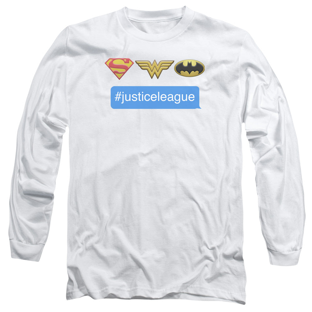 Dc Hashtag Jla Mens Long Sleeve Shirt White Officially Licensed