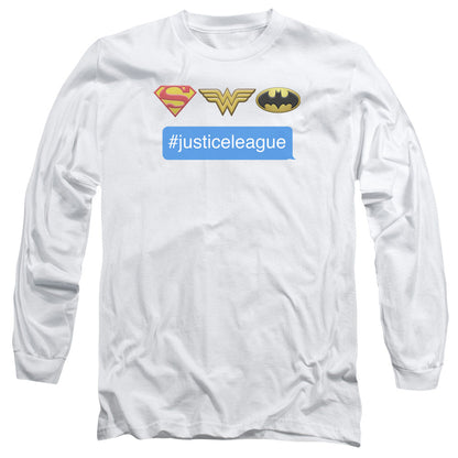 Dc Hashtag Jla Mens Long Sleeve Shirt White Officially Licensed