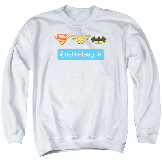 DC Comics Hashtag Jla Mens Crewneck Sweatshirt White Officially Licensed