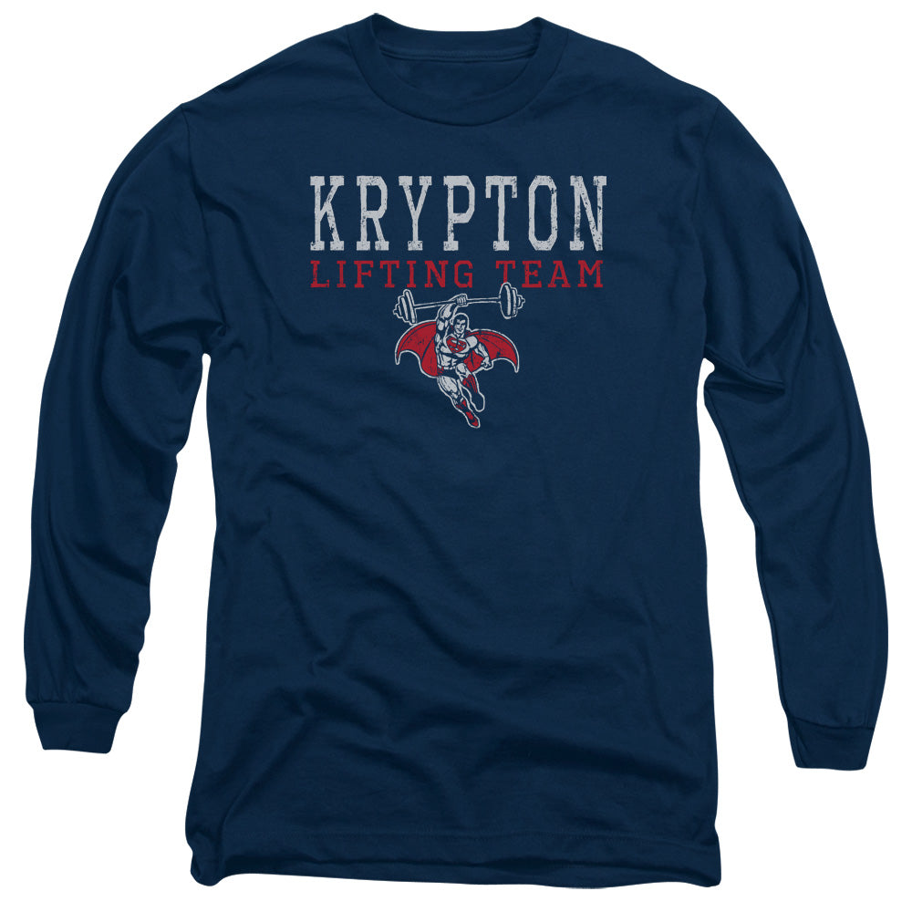 Dco Krpton Lifting Mens Long Sleeve Shirt Navy Officially Licensed