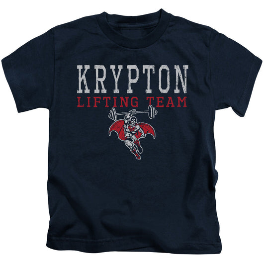 DC Comics Krpton Lifting Juvenile Kids Youth T Shirt Navy Blue Officially Licensed