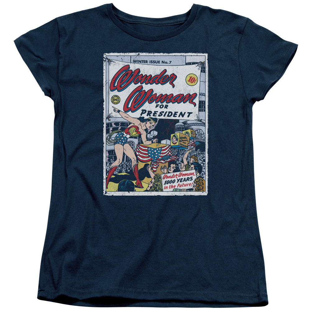 DC Comics Ww for President Womens T Shirt Navy Blue Officially Licensed