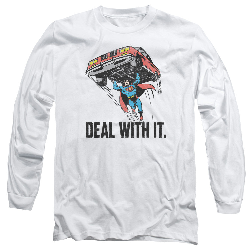 DC Comics Deal With It Mens Long Sleeve Shirt White Officially Licensed
