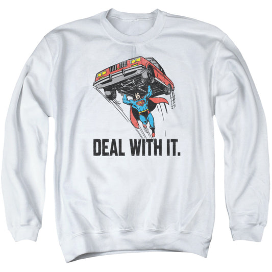 DC Comics Deal With It Mens Crewneck Sweatshirt White Officially Licensed